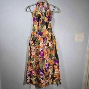 Vintage Oops California‎ Hawaiian Halter Maxi Dress Womens Size 7/8